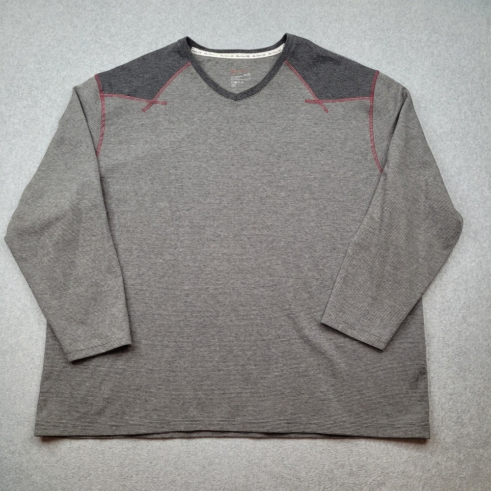 Robert Graham Long Sleeve Shirt Mens 3XL Gray Striped V-Neck Contrast Stitching